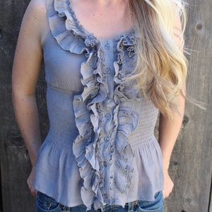 Juniors Gray Poetry Clothing Ruffle/Button Up Top